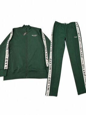 Milano Di Rouge Naim Tyler Money Green White Men’s Sweatsuit L NWT Jacket Pants
